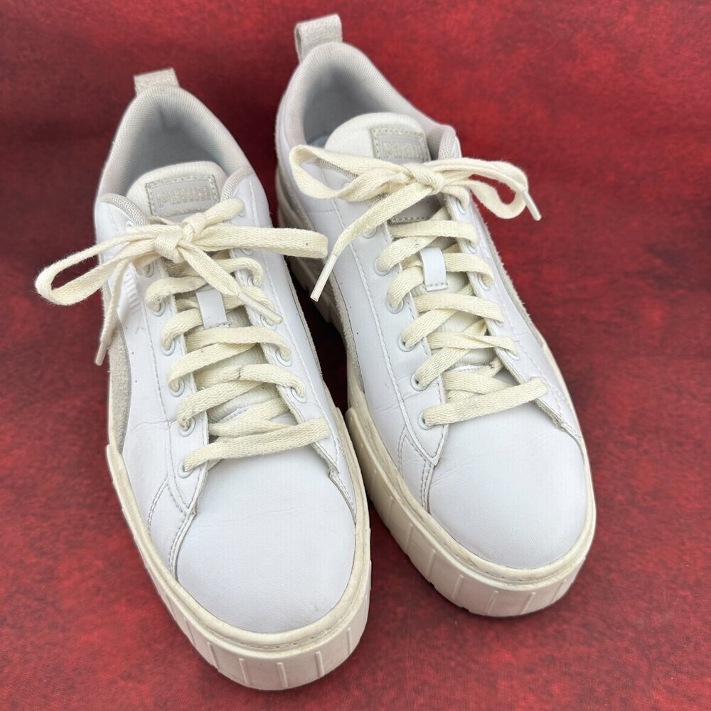 PUMA WOMEN'S MAYZE THRIFTED PLATFORM SNEAKERS, WHITE & GRAY, SIZE 9.5, 26 cm - Picture 4 of 10
